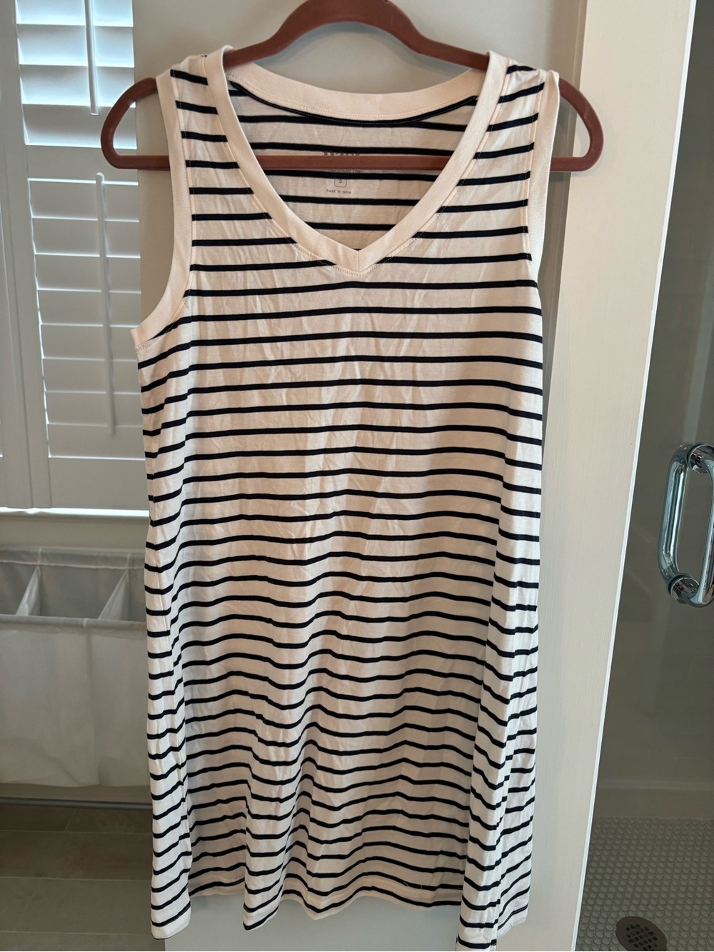 Sleeveless V-Neck Striped Knit Dress - Black & White